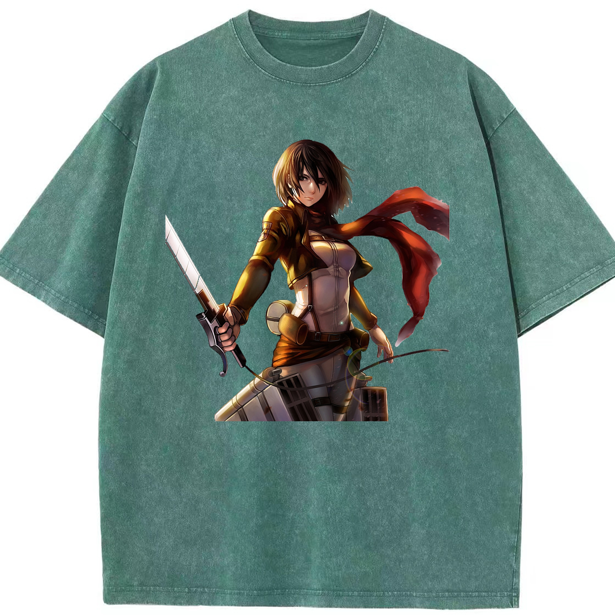 （画像用） 進撃の巨人 ミカサ·アッカーマン Attack on Titan Mikasa Ackerman 綿100% ヴィンテージ風 半袖Tシャツ（フロントプリント）